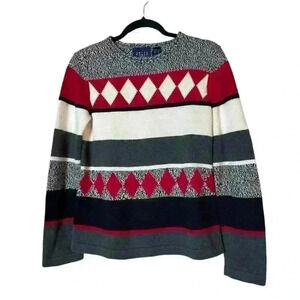 Crazy Horse Liz Claiborne Geometric Sweater Long Sleeved Size Small Cozy Cabin